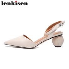 Lenkisen-Sandalias de piel natural para mujer, zapatos de tacón medio con punta estrecha, diseño simple europeo, L48, gran oferta, verano, 2020 2024 - compra barato