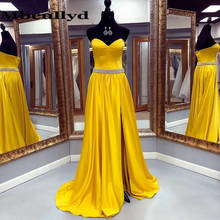 Mbcullyd incrível beading ouro vestidos de baile 2020 querida longo vestido de noite alta divisão cetim vestido de formatura longo 2024 - compre barato