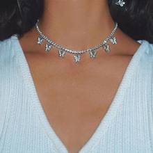 Flatfoosie Trendy Bling Crystal Tennis Chain Choker Necklace For Women Multilayer Butterfly Letter Pendant Necklace Boho Jewelry 2024 - buy cheap