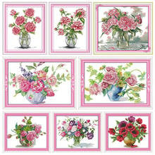 Joy Sunday Roses In Vase Counted Cross Stitch Kit 11CT 14CT Stamped Printed Embroidery Needlework Handmade Decoration Gifts Sets 2024 - buy cheap