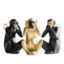 THREE WISE MONKEYS STATUE SIMULATION ANIMAL RESIN CRAFTWORK OFFICE HOTEL LIVING ROOM DECORATION GIFT L2798 2024 - buy cheap