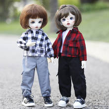 1/6 bjd doll clothes plaid shirt + short sleeve T-shirt + pocket overalls suit fit for 30cm bjd SD DD YOSD doll toy accessories 2024 - buy cheap