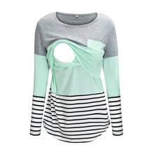 Blusa de manga larga a rayas para mujer, Tops de maternidad para lactancia, camiseta para mamá, blusa informal para mujer de invierno 2024 - compra barato