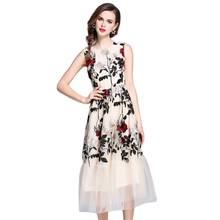 Mulheres verão o pescoço sem mangas tanque vestido moda bordado floral vestido feminino elegante do vintage festa de noite vestidos longos 2024 - compre barato