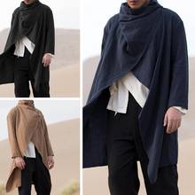 Men Coats Long Sleeve Scarf Collar Trench Ponchos Cotton Outwear Solid Cloak Vintage Irregular Jackets Men Streetwear 2024 - buy cheap