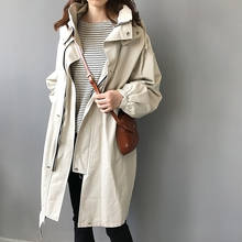 2020 nova primavera outono longo trench coat feminino manga comprida com capuz outerwear coreano solto ferramentas bf feminino windbreake d200810 2024 - compre barato