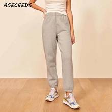 2019 quente mais veludo calças de inverno feminino sweatpants bolso algodão elástico calças de cintura alta preto joggers mulheres calças de suor do punk 2024 - compre barato