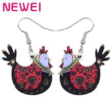 NEWEI Acrylic Floral Hen Chicken Earrings Fowl Farm Animal Drop Dangle Jewelry For Women Girl Teen Kid Charm Hot Sales Gift Bulk 2024 - compre barato