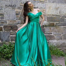 YUNUO-Vestido largo de satén para baile de graduación, prenda de noche con hombros al descubierto, con bolsillos, para fiesta 2024 - compra barato
