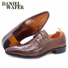 Zapatos elegantes Oxford de cuero estilo Derby para hombre, calzado Formal con cordones, con patrón de cocodrilo, color negro y marrón, para boda y oficina 2024 - compra barato