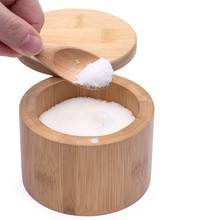 Bamboo Wood and Spice Storage Box with Lid Cover Wooden Teaspoon.Natural and Eco-Friendly Perfect for Sugar Salt 2 PCS 2024 - buy cheap