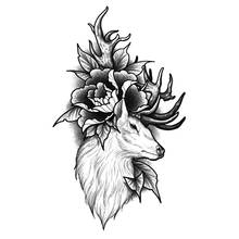 Big Flower Arm Waterproof Temporary Tattoo Deer Flower Totem Body Art Lasting Men and Women Arm Fake Tattoo Stickers 2024 - купить недорого