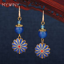 MYWINY-pendientes de cobre vintage con diseño de flores de crisantemo, joyería de moda, azul, azul, étnico 2024 - compra barato