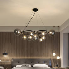 Luminária de led escandelabro g9, luminária com globo de vidro nórdico, dourada/preta, metálica, para sala de estar, com pingente, iluminação 2024 - compre barato