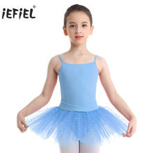 Vestido de Ballet con lentejuelas brillantes para niña, traje de baile de Color liso, sin mangas con lazo, leotardo de tul 2024 - compra barato