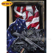 5d diy pintura diamante ponto cruz diamante bordado américa bandeira arma quadrado completo redondo mosaico artesanato arma presentes para homem 2024 - compre barato