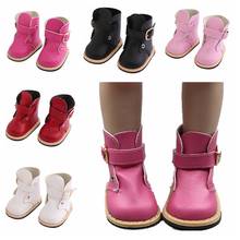 Mini sapato de couro pu com cabeça redonda, bota de couro rosa branco vermelho preto com cabeça redonda para bonecas americanas de 18 polegadas, sapatos de brinquedo para acessórios de bonecas de 43cm 2024 - compre barato