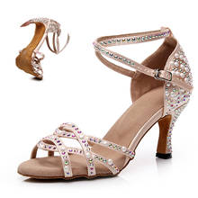 Women Rhinestone Latin Dance Shoes Ballroom Tango Dancing Shoes Kids Latino Salsa Bachata Dance-shoes Woman custom heel shoes 2024 - buy cheap