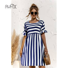 2022 Summer Women Elegant Ruffle Sleeve Striped Patchwork A Line Dress Casual High Waist O Neck Loose Pocket Dress Beach Wear 2024 - buy cheap