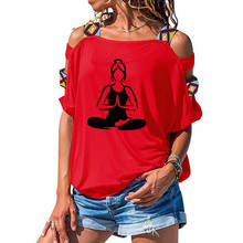 Camiseta de manga corta para mujer, camisa con estampado de dibujos animados para meditar, blusa Sexy con hombros descubiertos para mujer 2024 - compra barato