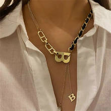 Colar inicial com pingente gótico, colar feminino de ouro com letras b, corrente volumosa para mulheres 2024 - compre barato
