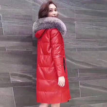 Genuine Leather Long Winter Down Jacket Hooded Real Fox Fur Collar Korean Sheepskin Coat for Women 7001 KJ2504 2024 - buy cheap