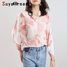 Suyadream blusas femininas estampadas florais 100% crepe de seda manga morcego blusa solta camisa 2020 primavera verão elegante top 2024 - compre barato