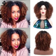 Spring Sunshine Synthetic Wigs Short Kinky Curly Wigs Afro Curl Wig for Black Women Middle Part Hairline Mixed Brown 2024 - buy cheap