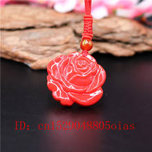 Natural Red Coral Jade Stone Rose Pendant Flower Necklace Chinese Jadeite Jewelry Charm Amulet Carved Gifts for Women Men 2024 - buy cheap