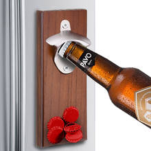 Abridor de garrafa de cerveja de madeira montado na parede do vintage abridor de garrafa criativo frigorífico colado com ímã de metal abridor de barra 2024 - compre barato