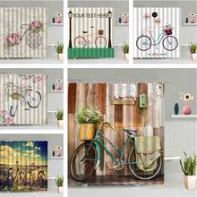 Vintage Home Bicycle Shower Curtain Retro Wood Board Flower Plant Scenery Wall Hanging Curtains Bathroom Waterproof Screen Decor 2024 - buy cheap