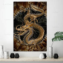 Pintura en lienzo moderna de dragón dorado de estilo chino, Póster Artístico para pared, decoración del hogar, imágenes e impresiones para sala de estar, sin marco 2024 - compra barato