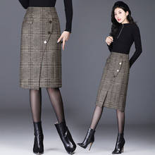 2020 New Autumn Winter Plaid Women Asymmetry Slit Woolen Skirts Slim Lady Straight Pencil Skirts Female One Step Bottoms L85 2024 - buy cheap