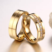 Обручальное кольцо из нержавеющей стали, с цирконием, золотого цвета, кольца для мужчин и женщин 2024 - купить недорого