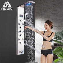 Rozin-coluna de chuveiro para banheiro, níquel escovado, painel de chuveiro, torneira com brilho led, tela digital, 6 modos, torneira, misturador 2024 - compre barato