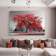 Pintura en lienzo de árbol amarillo, rojo y azul, imágenes de fondo blanco y negro, póster de paisaje moderno para decoración de sala de estar 2024 - compra barato