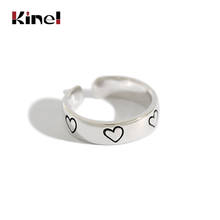 Kinel High Quality Real 925 Sterling Silver Heart Ring Vintage Style For Women Party Opening Silver Ring Trendy Korea Jewelry 2024 - buy cheap