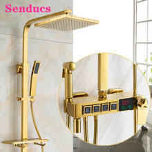 Conjunto de chuveiro dourado ou termostático, chuveiro de aço inoxidável cascata, torneira para banheira, digital 2024 - compre barato
