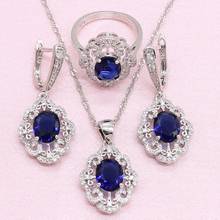 Blue Semi-precious 925 Sterling Silver Jewelry Sets for Women Bridal Party Necklace Pendant Ring Earrings Birthday Gift 2024 - buy cheap