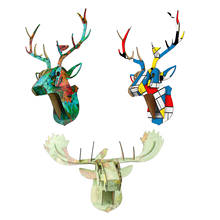 DIY 3D деревянное животное голова оленя художественная модель для дома и офиса настенное украшение настенные стойки украшения для дома 2024 - купить недорого