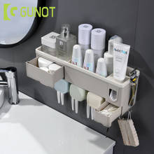 GUNOT настенный держатель для зубной щетки с чашкой Автоматический Диспенсер зубной пасты диспенсер для домашнего хранения мыльница, аксессуары для ванной комнаты 2024 - купить недорого