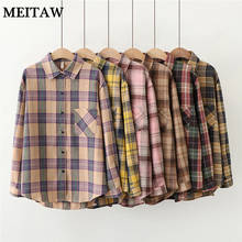 Autumn Winter Cotton One Pocket Checkered Shirt Women Long Sleeve Office Blouses Shirts 2020 Casual Loose Plaid Tops 2024 - buy cheap