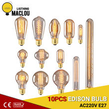 10 piezas lámpara Edison ampolla E27 220V bombilla incandescente filamento lámpara Vintage Edison bombilla Luz Retro decoración del hogar iluminación 2024 - compra barato