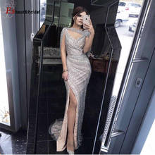 Luxury V Neck Evening Dress for Women 2022 Diamond Beading Handmade Sleeveless Mermaid Side Slit Long Formal Prom Party Gowns 2024 - buy cheap