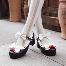 Sapatos japoneses para cosplay lolita feitos de morangos bowknot kawaii sapatos cabeça redonda salto grosso fivela única 2024 - compre barato