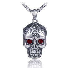 punk gothic skull pendant necklace men women vintage stainless steel jewelry hip hop colgante hombre long Box chain free shiping 2024 - buy cheap