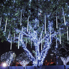 Tubos de chuva de meteoros coloridos, 8 tamanhos de 30-50cm, led branco quente, luz para jardim, árvore, festa de casamento, decoração de feriado