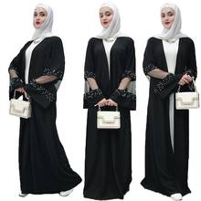 Vestido longo islâmico dubai, feminino, robe abaya, casaco aberto, renda, feminino, tecido árabe islâmico, roupa do oriente médio 2024 - compre barato