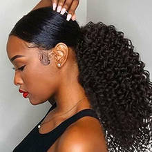 Кудрявые вьющиеся конский хвост для женщин бразильские 3B 3C Натуральные Черные накладные волосы Remy на клипсах 2024 - купить недорого