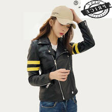 100% jaqueta de couro de ovelha feminina, casaco de couro legítimo slim para motociclista feminino 2024 - compre barato